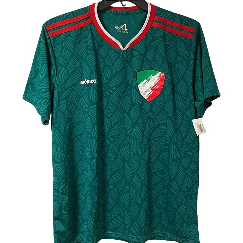 NWT Athletics Active Mexico Soccer Jersey Green Patterned V-Neck Shirt XL